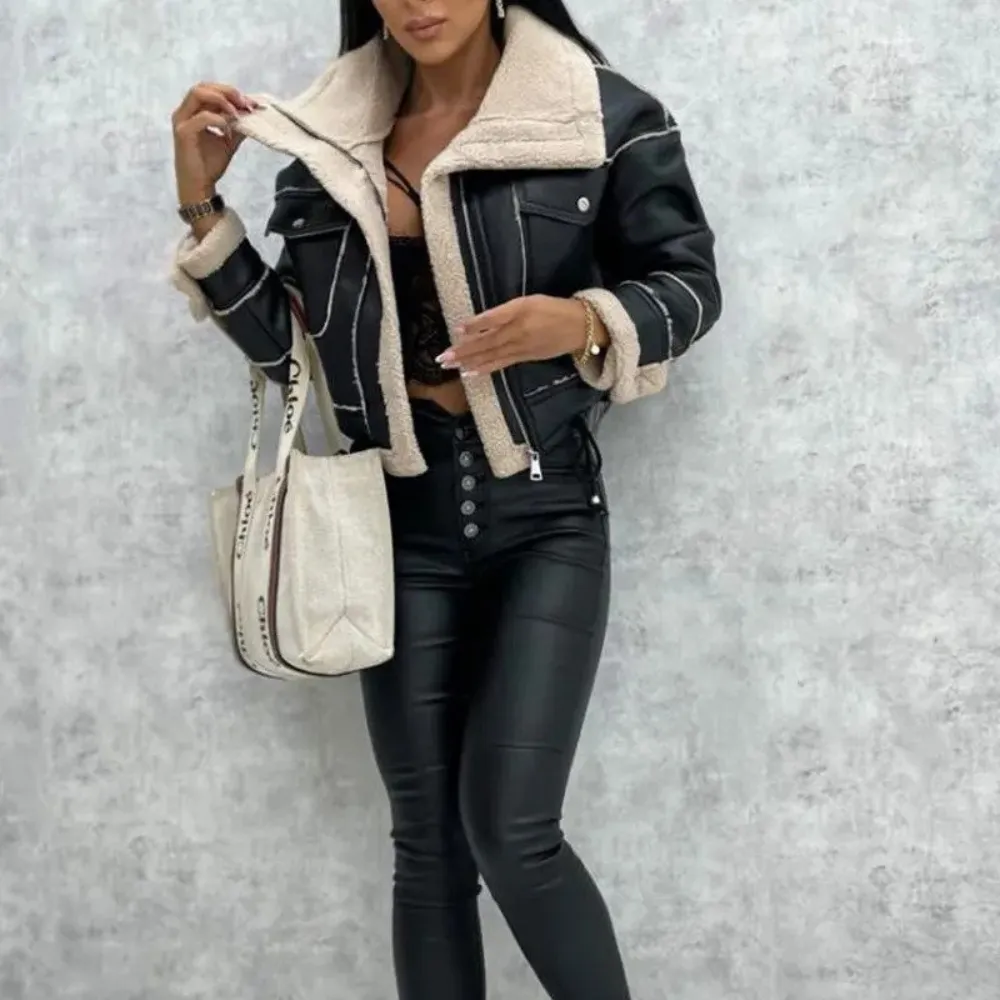 HeidiMode Kunstlederjacke | Kurze Damenjacke Mit Fleecefutter Für Herbst Und Winter